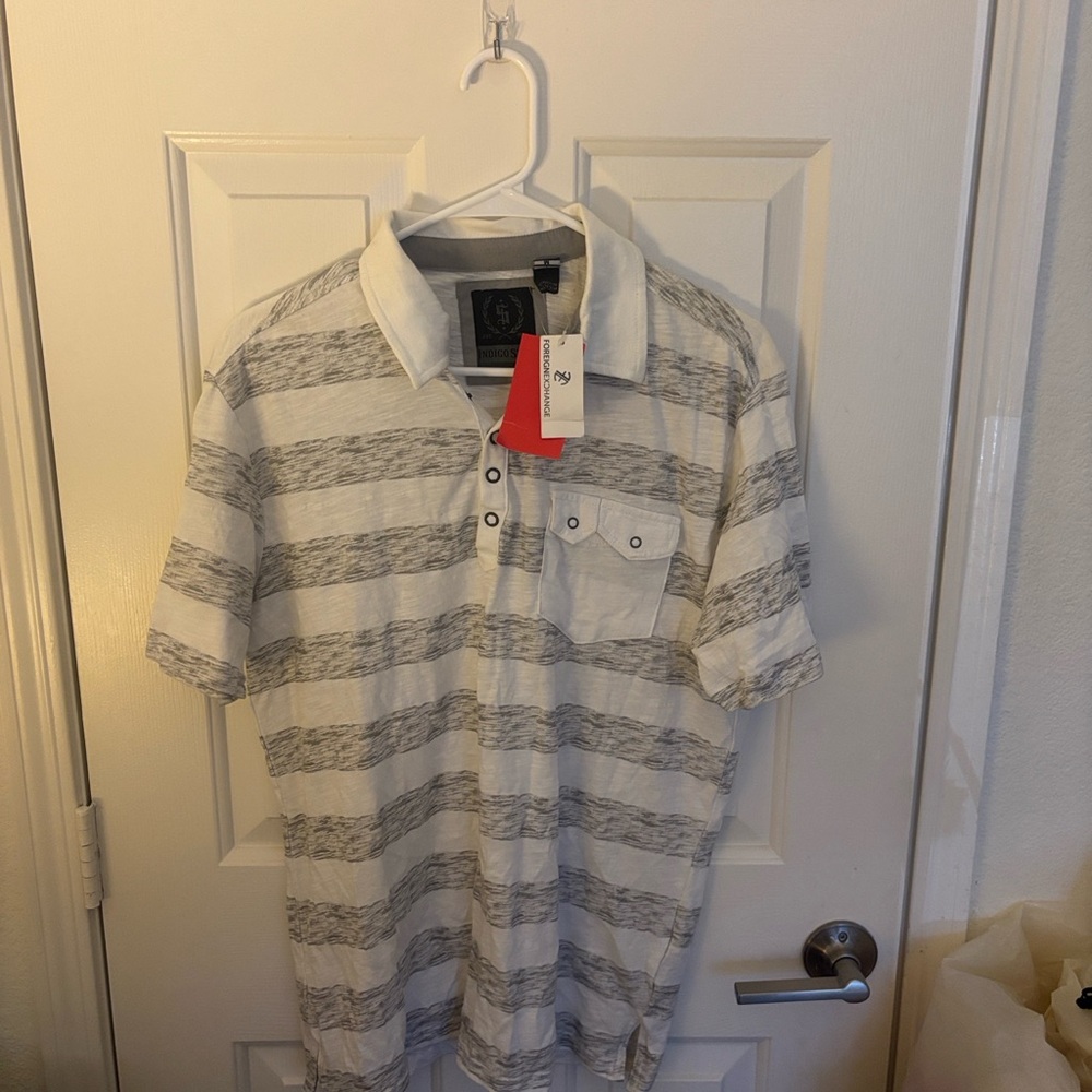 Foreign Exchange Men's Striped Polo - White & Light Gray